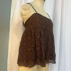 Faded Rose Women’s Brown Spaghetti Strap Baby Doll Lace Top Size L Fully Lined